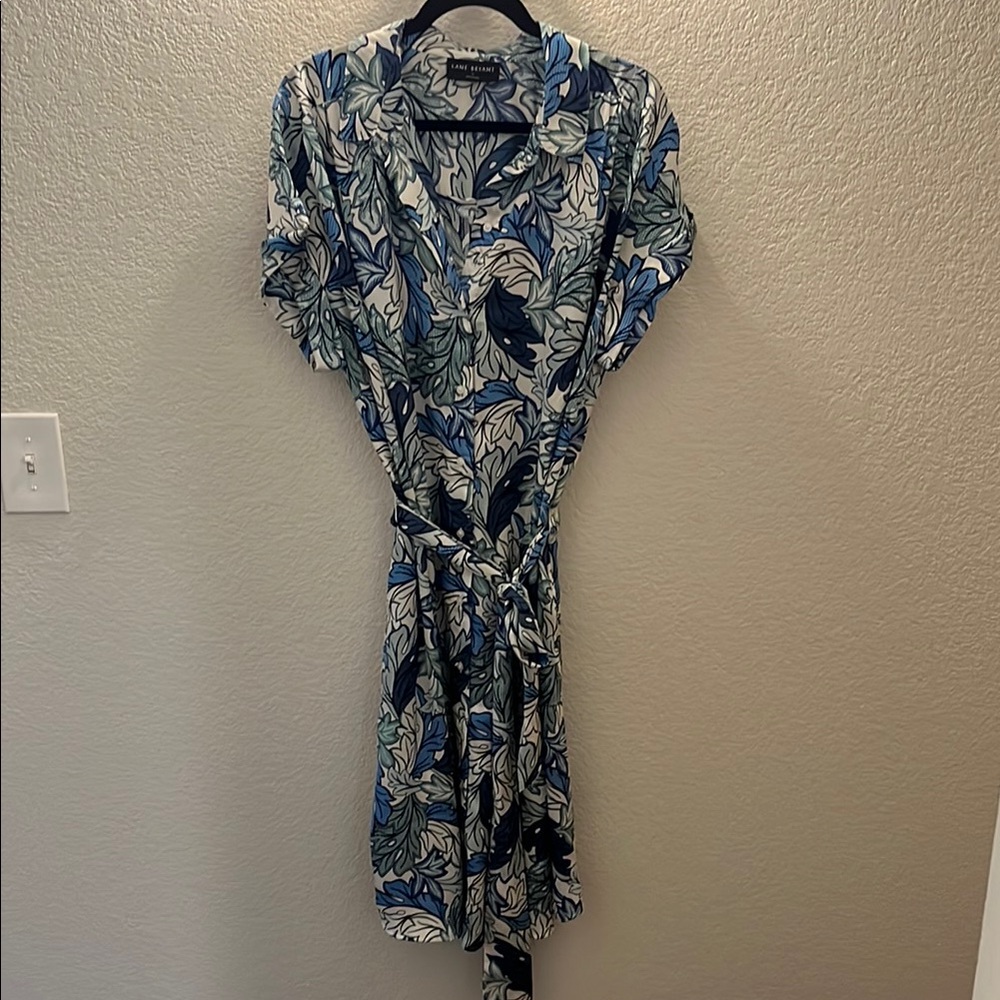 Lane Bryant Blue and White Leaf Pattern Dress